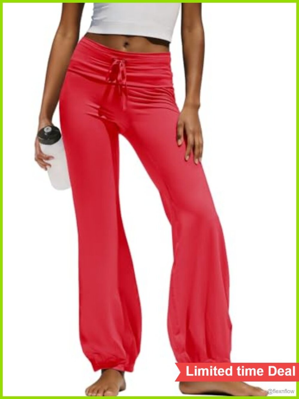 Women's High Rise Flared Yoga Leggings with Drawstring - Buttery Soft Stretch